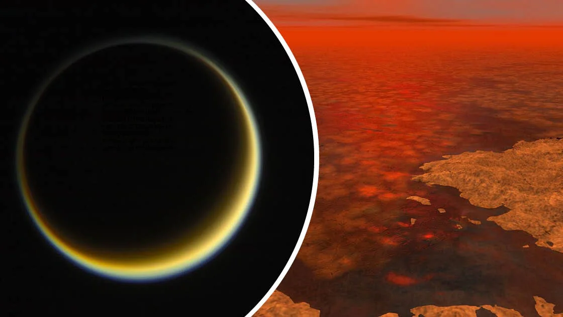 Titán, la mayor luna de Saturno, con su atmósfera rica en metano y nitrógeno