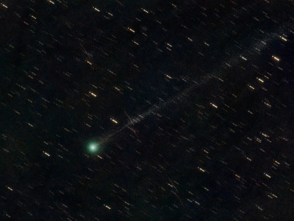 Cometa SWAN25F con una tenue cola azulada fotografiado con telescopio