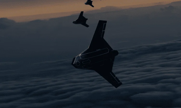Formación de X-BAT volando en conjunto con otras aeronaves en misión cooperativa