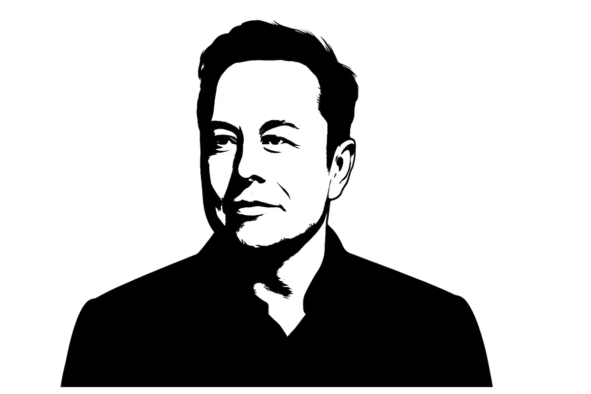 Silueta negra de Elon Musk en formato horizontal sobre fondo blanco