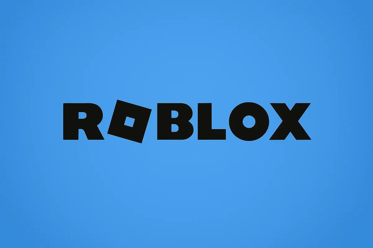 Logotipo de Roblox en color negro sobre fondo azul,