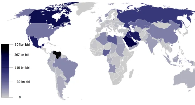 Mapa mundial de reservas de petróleo por país