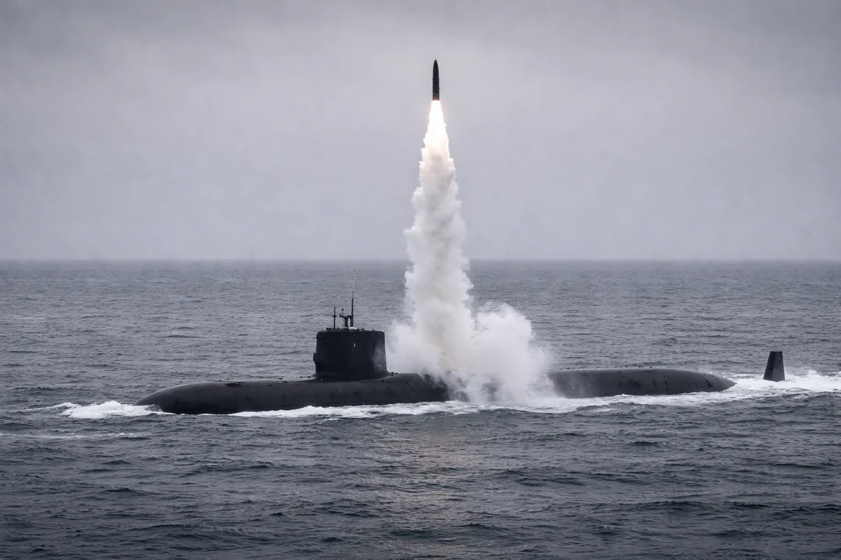Submarino militar lanzando un misil desde el mar