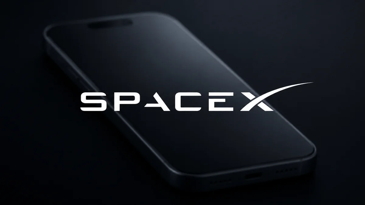 Logo de SpaceX sobre un teléfono difuminado.