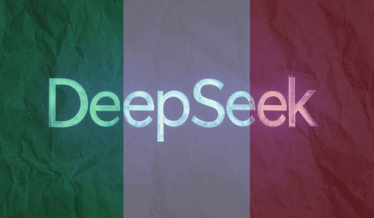 Logo de DeepSeek sobre la bandera de Italia, en referencia a su bloqueo por cuestiones de protección de datos.