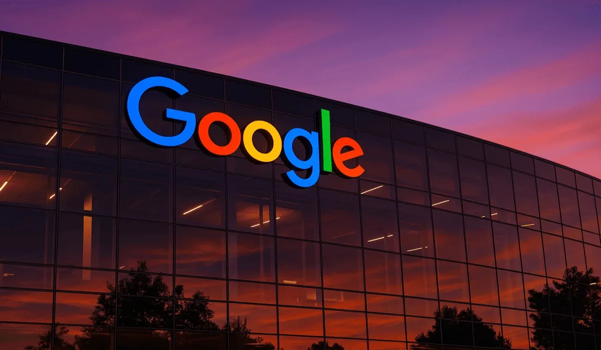 Fachada del edificio corporativo de Google al atardecer