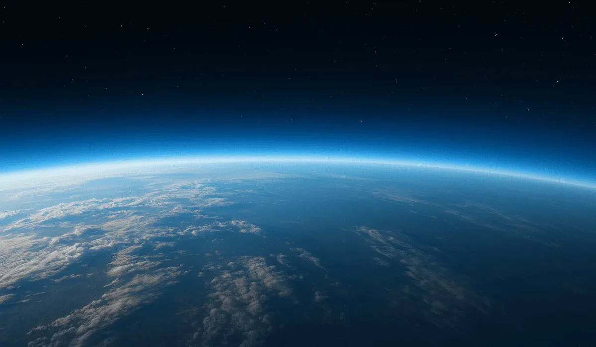 Curvatura de la Tierra vista desde el espacio, mostrando el gradiente de la atmósfera