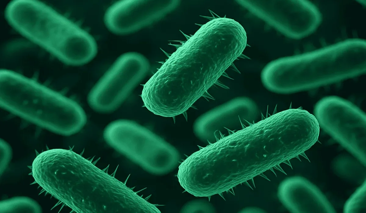 Ilustración digital de bacterias Shewanella utilizadas en biobaterías sostenibles
