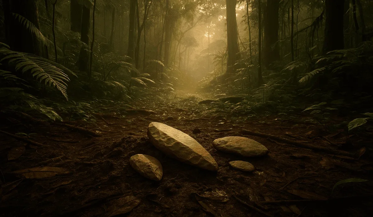 Herramientas de piedra antiguas encontradas en la selva de Costa de Marfil