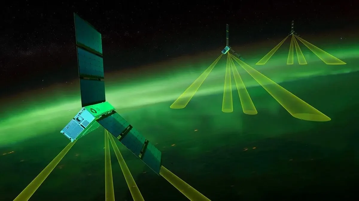 Representación artística del telescopio EZIE de la NASA estudiando las auroras de la Tierra.