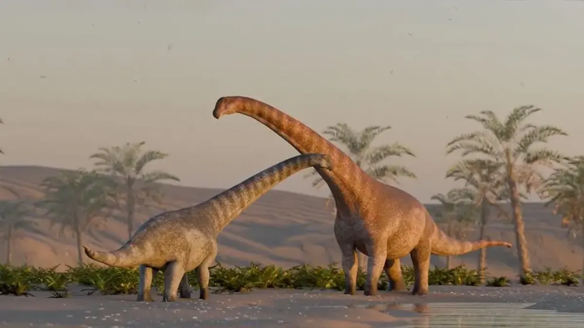 Hace 75 millones de años, Chadititan calvoi recorría los antiguos paisajes de la Patagonia, siendo un dinosaurio herbívoro de cuello largo.