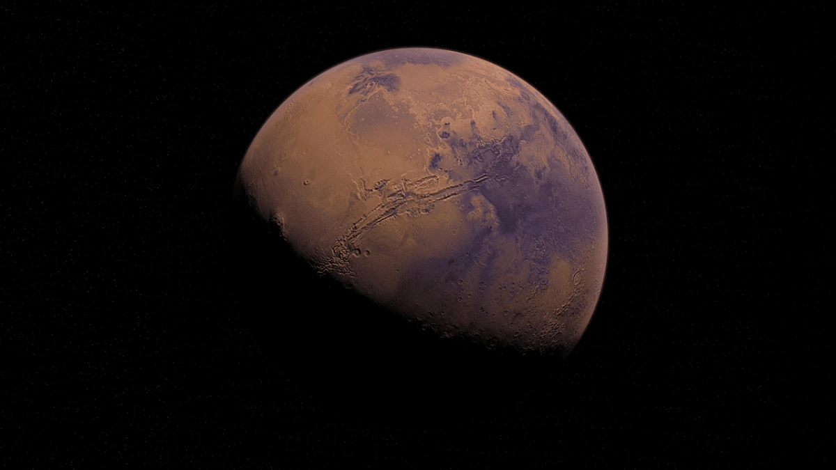 Planeta Marte con detalle de su superficie visto desde el espacio