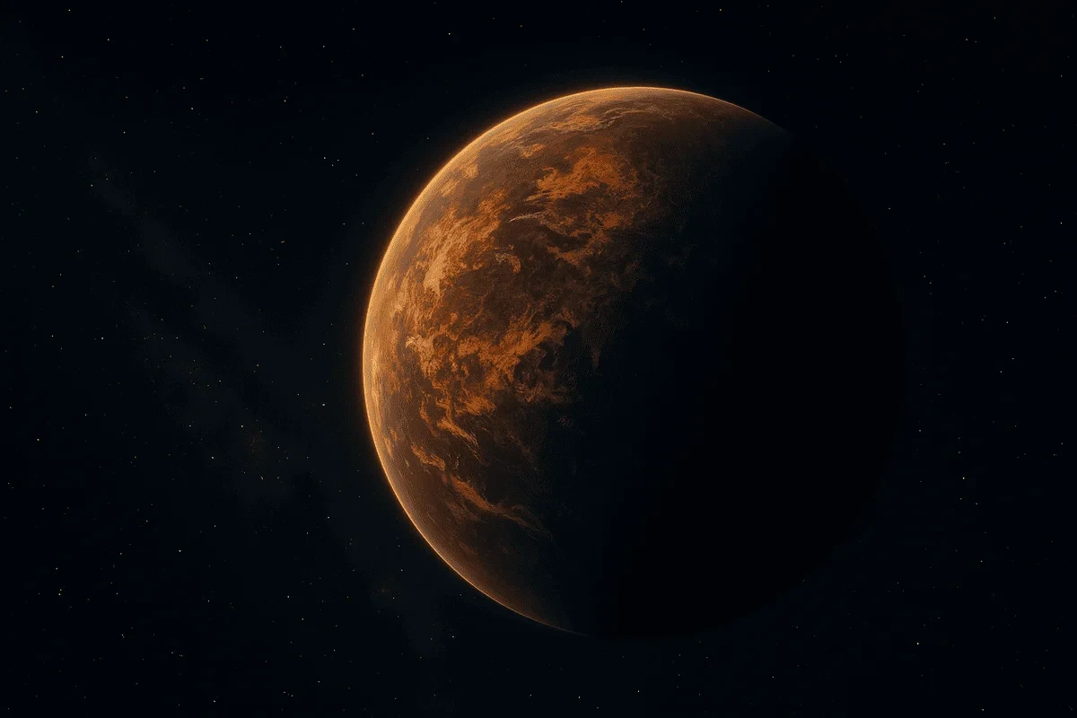 Representación artística de un exoplaneta con posibles signos de vida primitiva