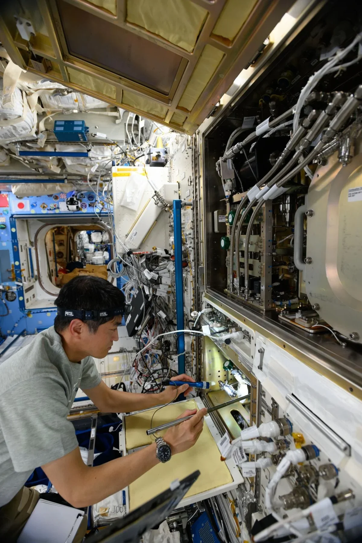 Astronauta trabajando en experimentos científicos a bordo de la Estación Espacial Internacional