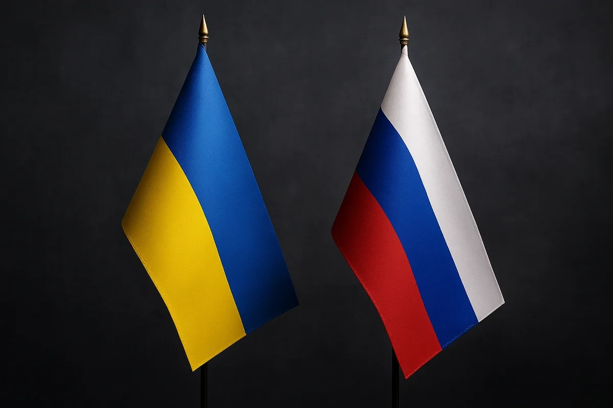 Banderas de Ucrania y Rusia