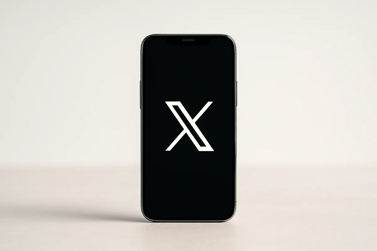 Smartphone con la pantalla encendida mostrando el logo de X