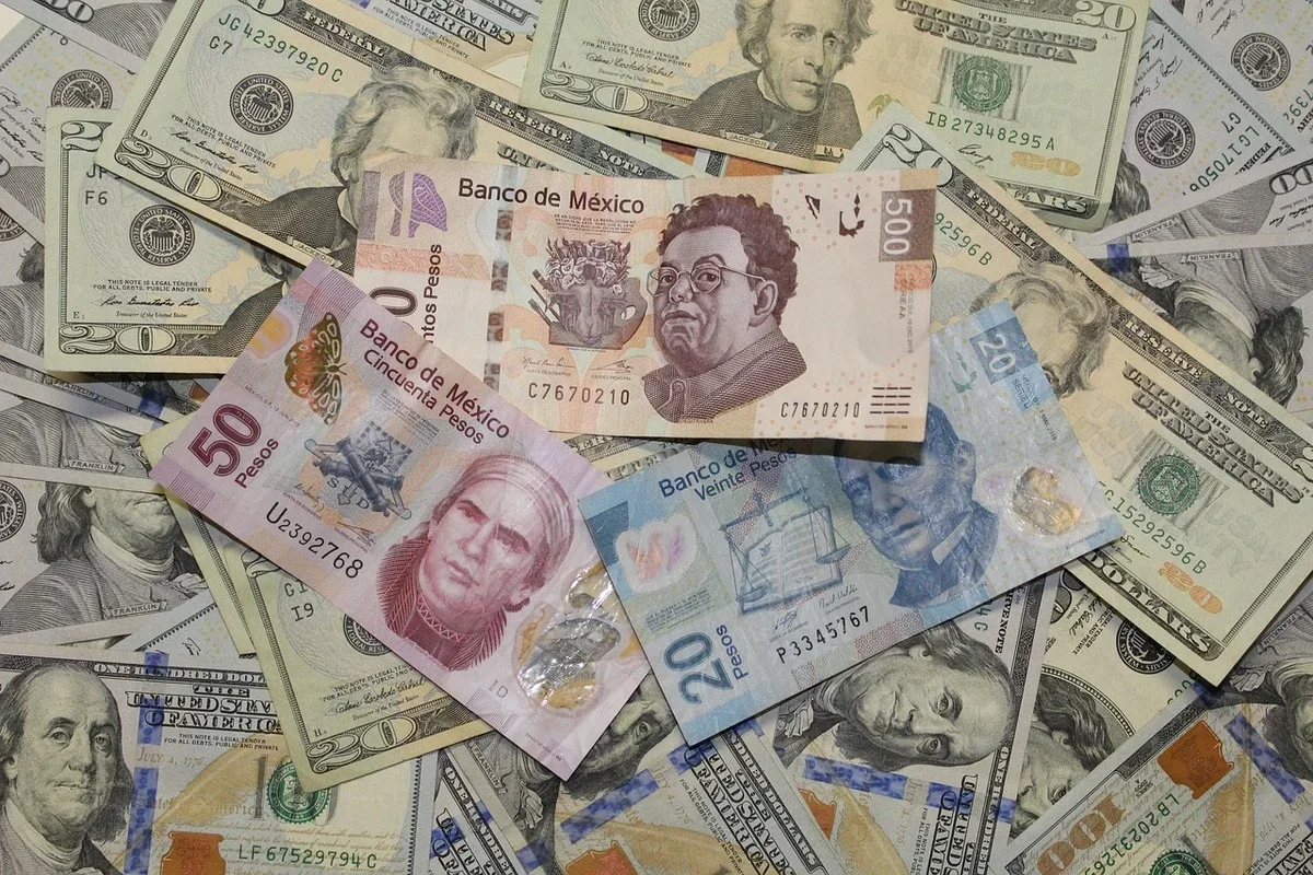 Billetes de pesos mexicanos y dólares estadounidenses mezclados