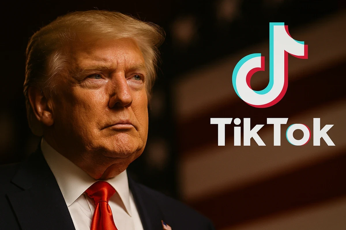 Donald Trump junto al logotipo de TikTok