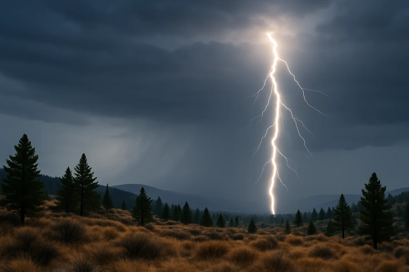 Rayo seco sobre paisaje árido del oeste de EE. UU., sin lluvia visible