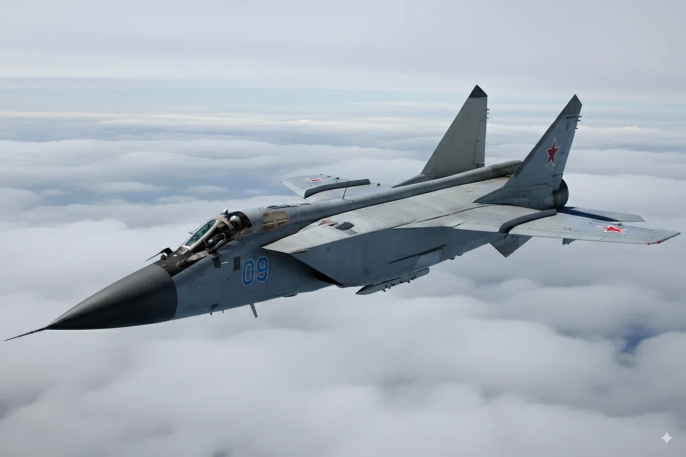 Caza ruso MiG-31 en pleno vuelo