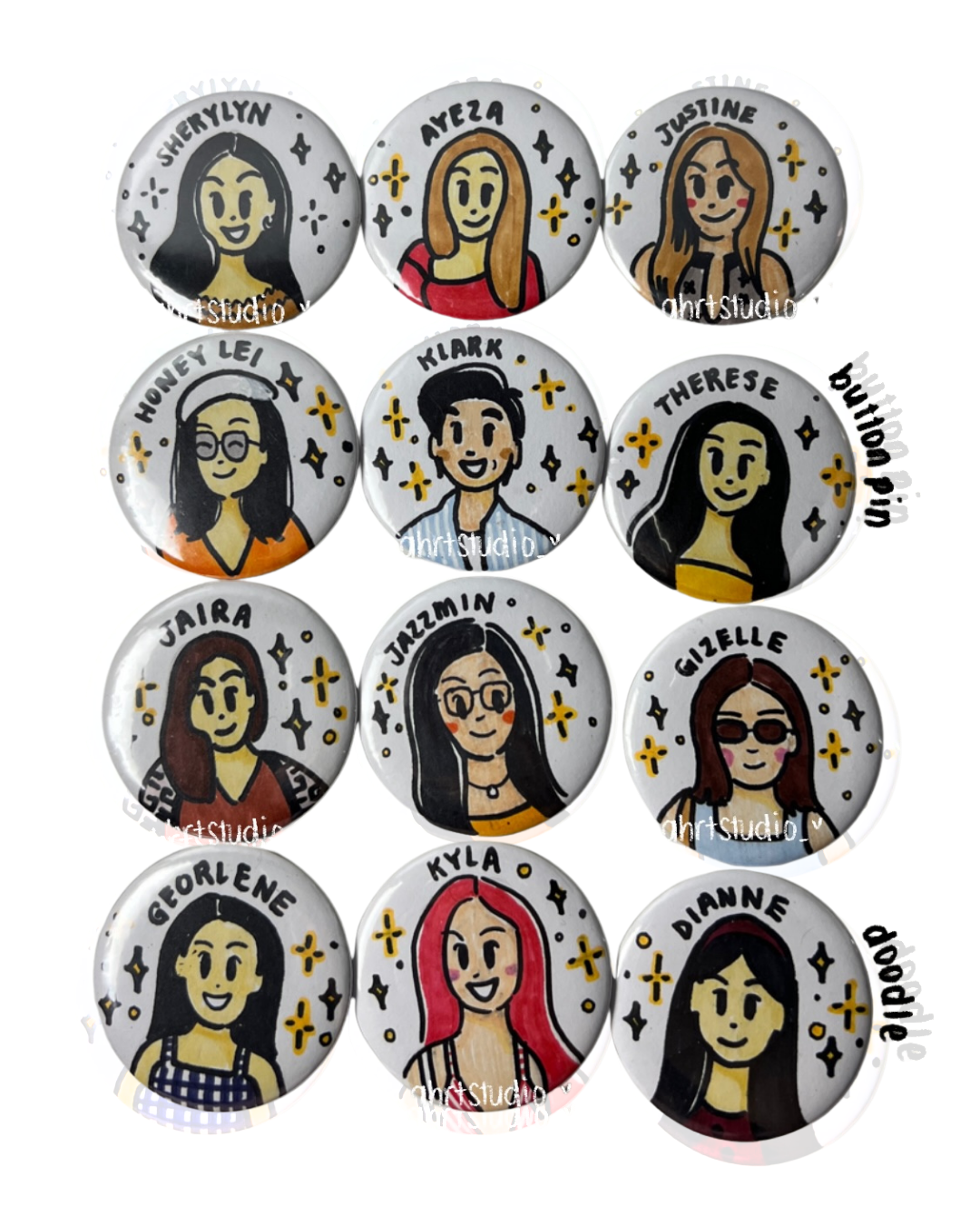 Personalized Doodle Pins by AHRT Studio