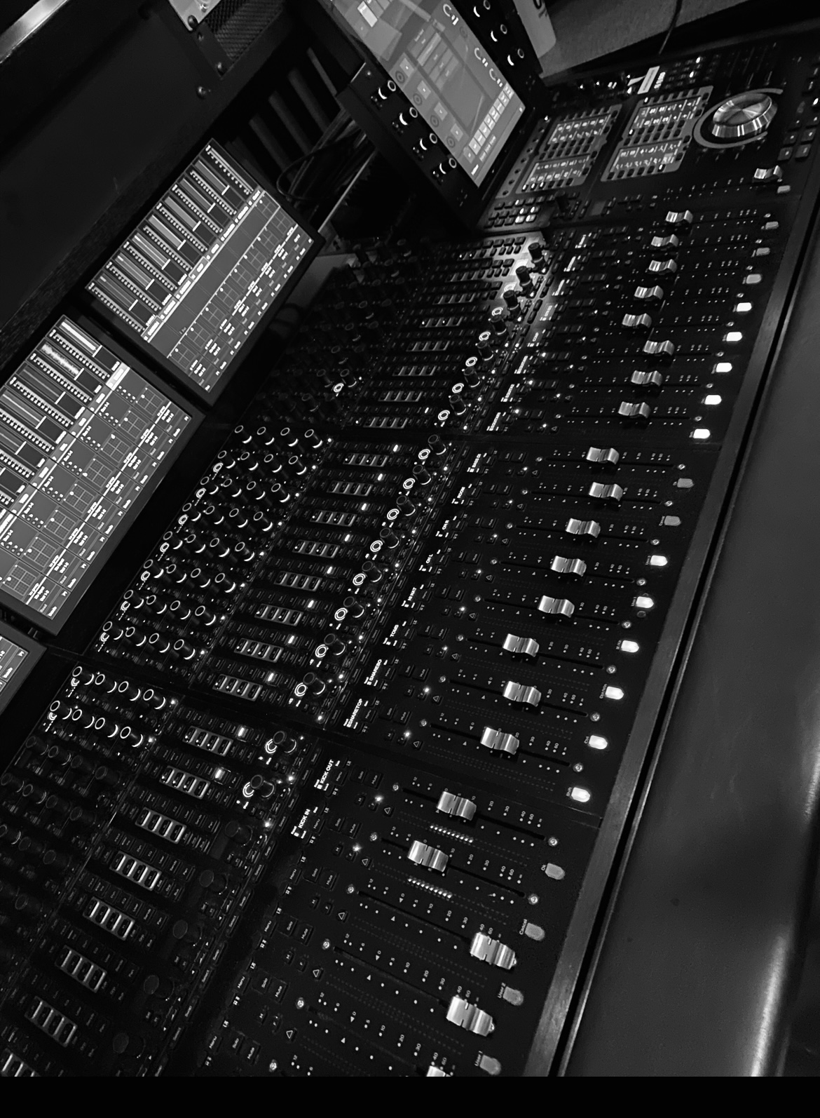 black and white audio mixing board