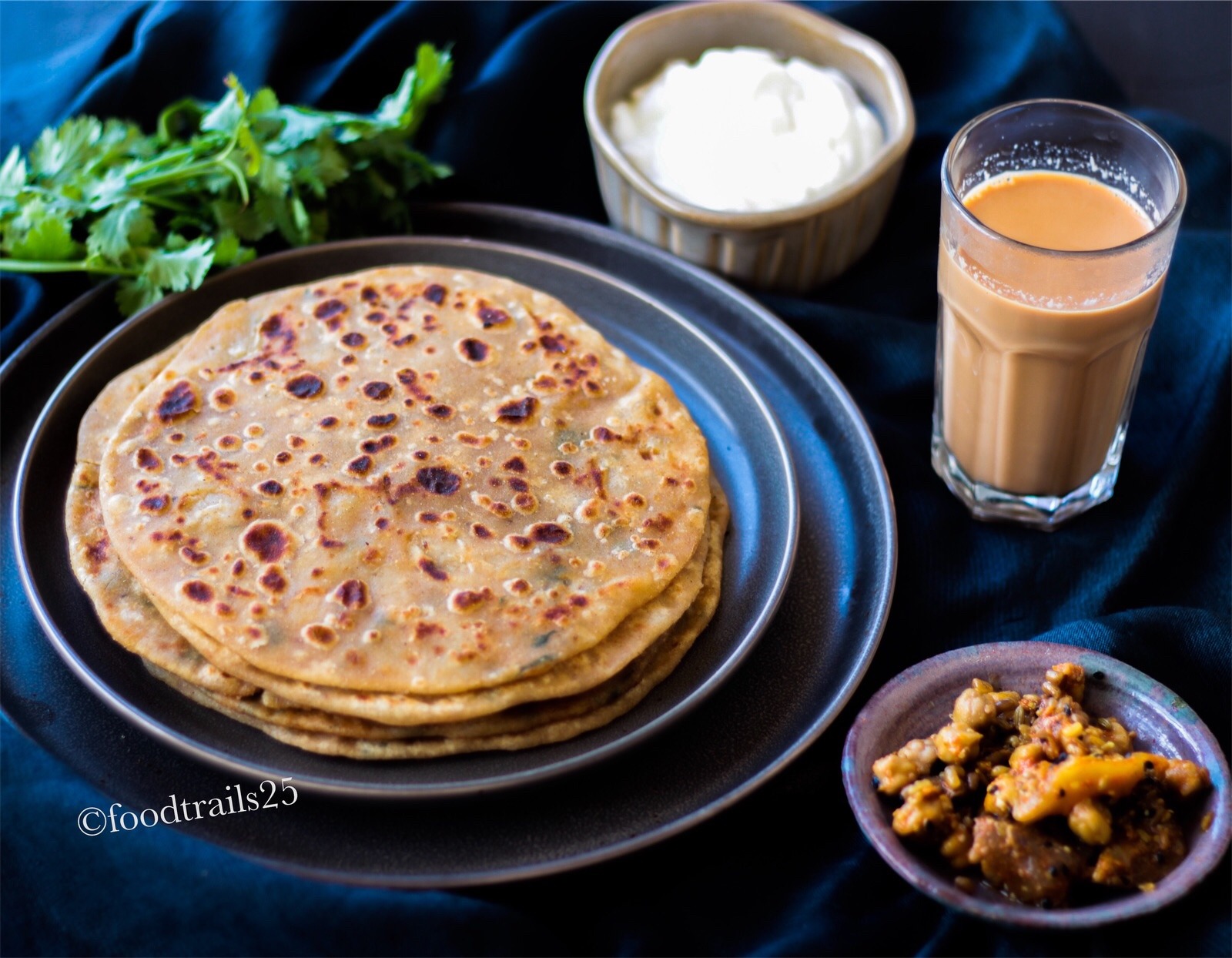 Alu Paratha (Dahi, Achar with Black Tea)