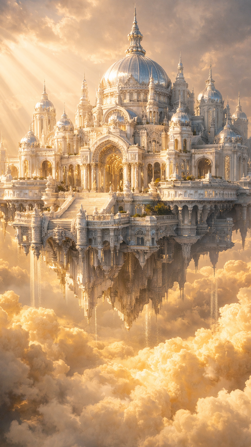 Floating Palace Above Golden Cloud