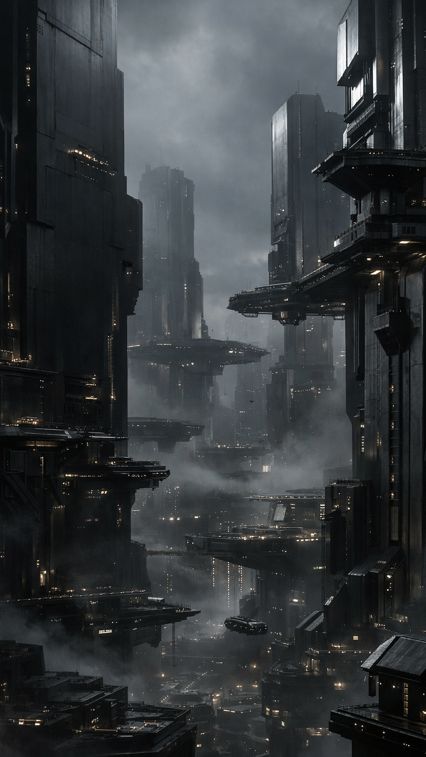 Futuristic City Skyline in the Fog