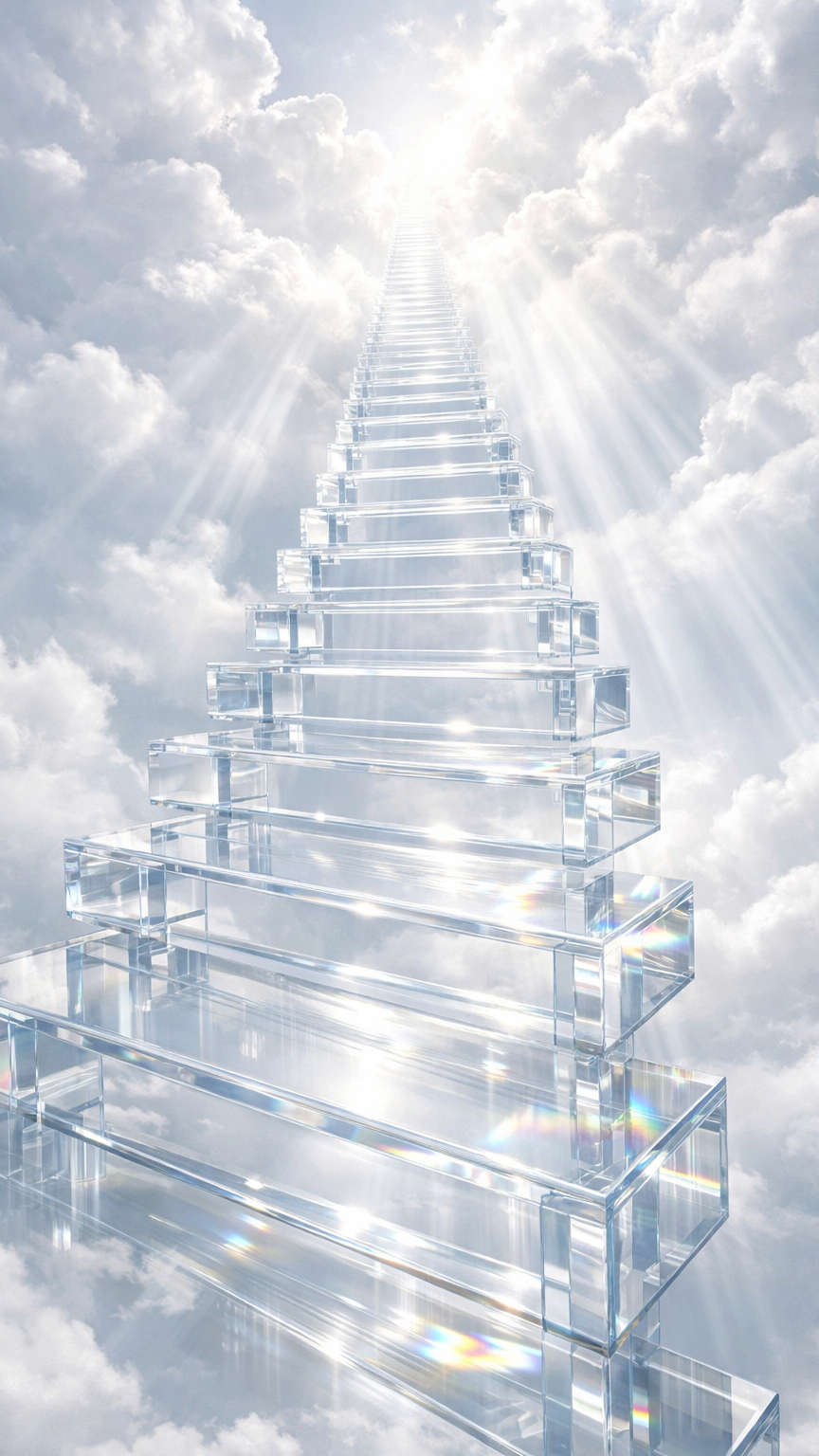 Glass Staircase Towards the Glowing Sky