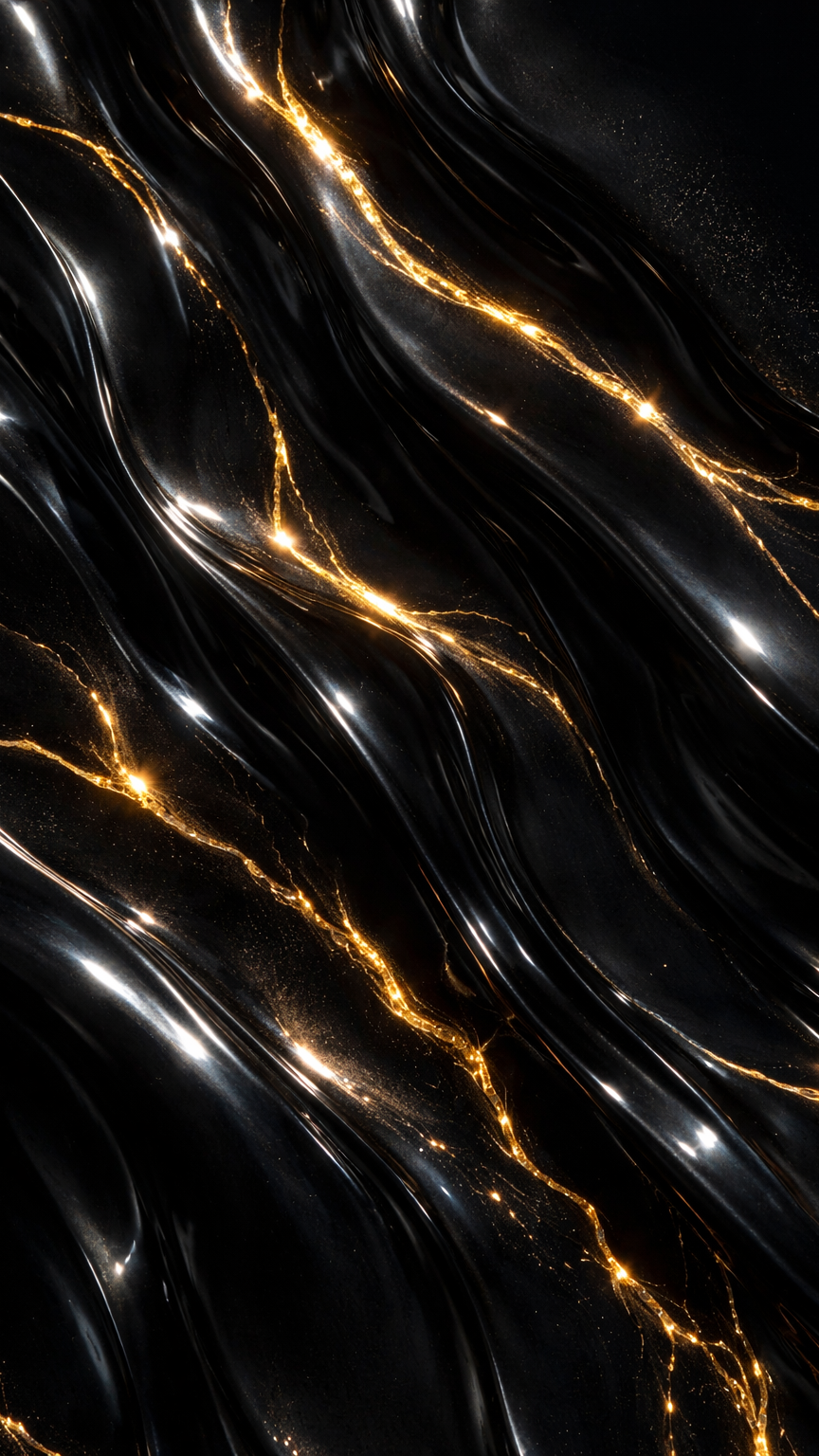 Glowing Gold Veins in Black Liquid