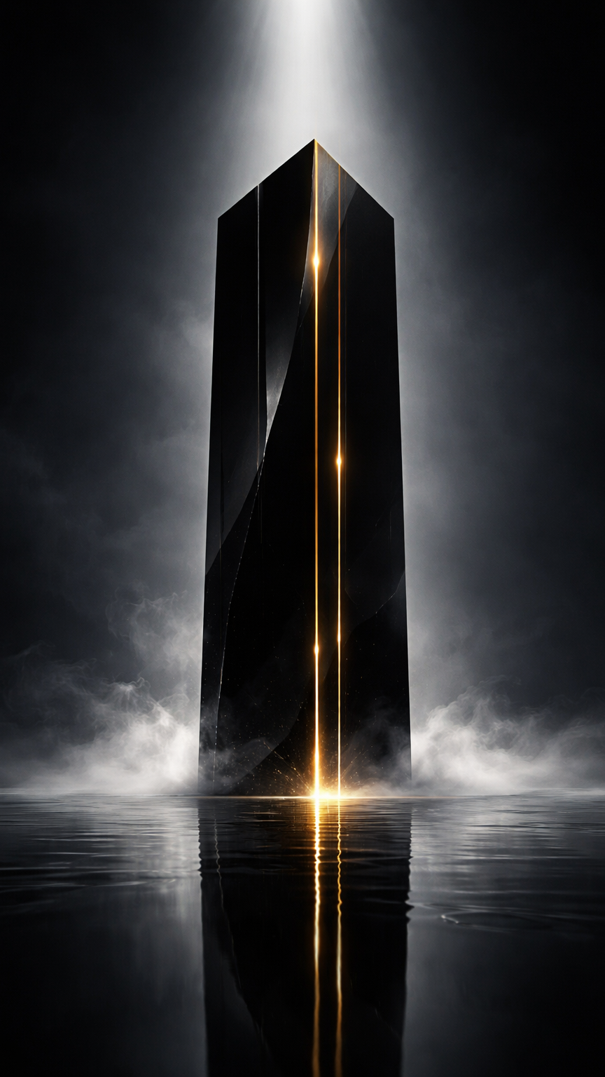 Glowing Monolith in Misty Light