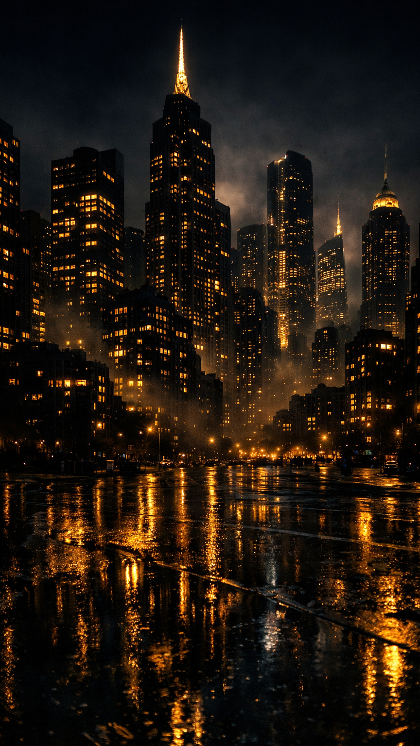 Golden City Lights in Fog