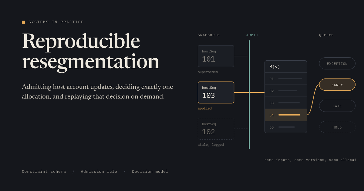 Deterministic Resegmentation: Constraining Host Account Updates for Reproducible Queue Outcomes