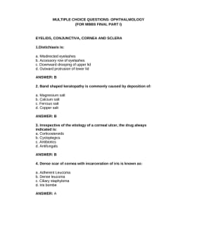 MULTIPLE CHOICE QUESTIONS: OPHTHALMOLOGY (FOR MBBS FINAL PART I) cover