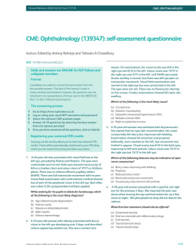 CME: Ophthalmology (139347): self-assessment questionnaire cover