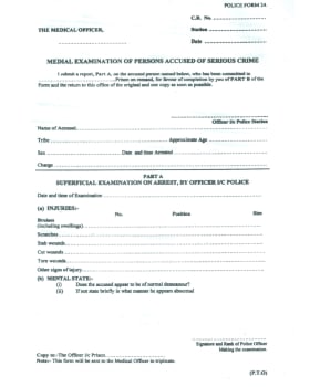 Medical Examination of Persons Accused of Serious Crime - Police Form 24 cover