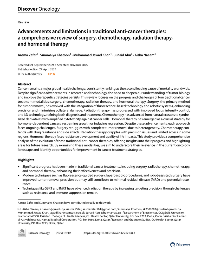 Advancements and limitations in traditional anti cancer therapies (2) cover
