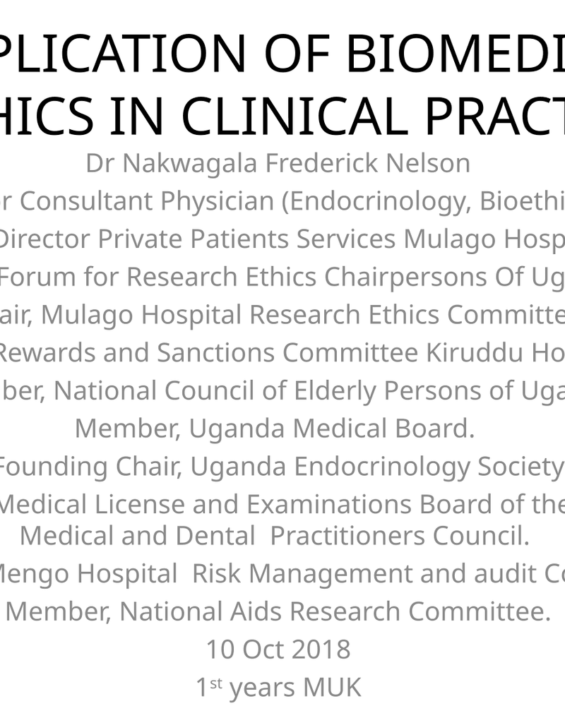 Application of Ethical principles in Clinical practice 2018 cover