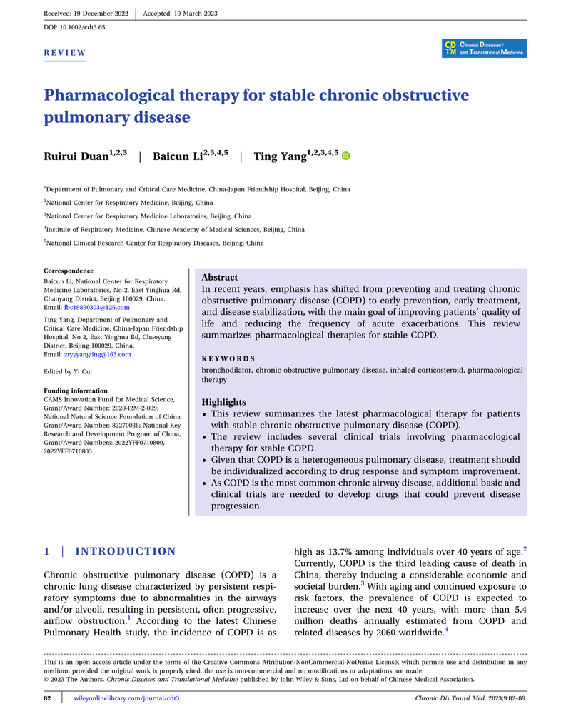 PHARMACOLOGICAL THERAPY FOR STABLE CHRONIC OBSTRUCTIVE PULMONARY DISEASE cover