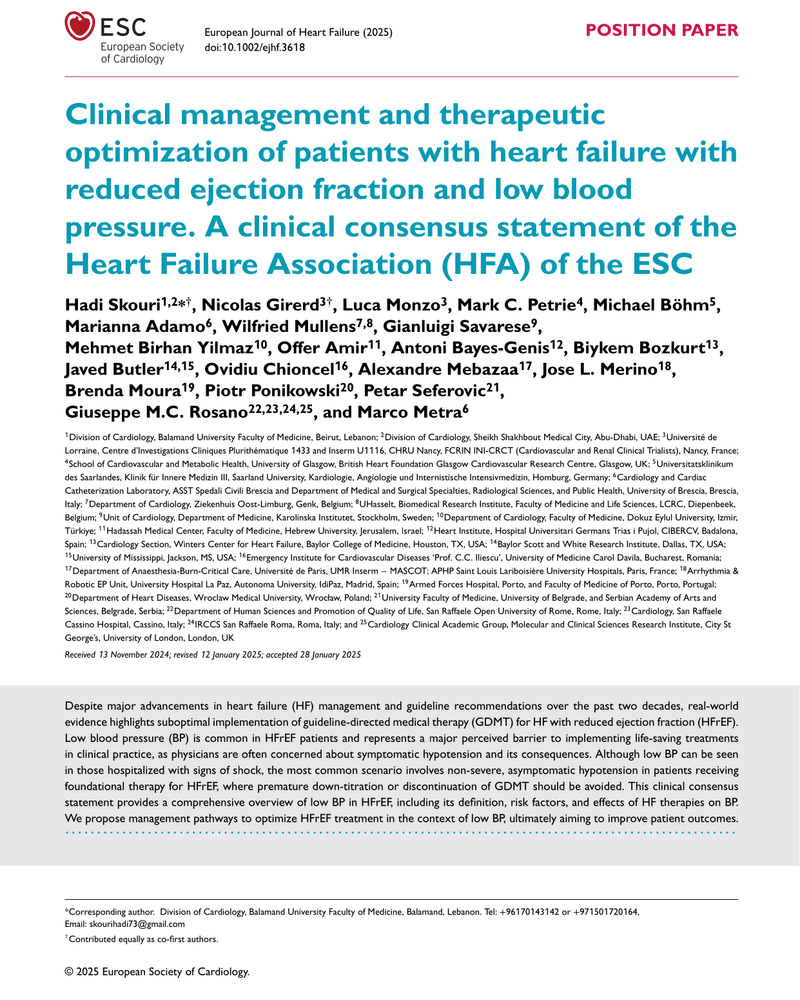 CLINICAL MANAGEMENT AND THERAPEUTIC OPTIMIZATION OF PATIENTS WITH HEART FAILURE WITH REDUCED EJECTION FRACTION AND LOW BLOOD PRESSURE cover