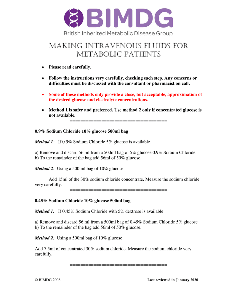 MAKING INTRAVENOUS FLUIDS FOR METABOLIC PATIENTS cover