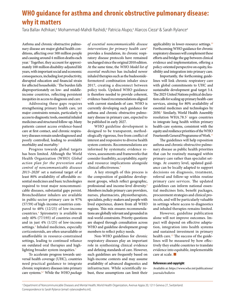 WHO GUIDANCE FOR ASTHMA AND CHRONIC OBSTRUCTIVE PULMONARY DISEASE: WHY IT MATTERS cover