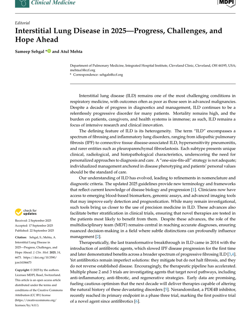 INTERSTITIAL LUNG DISEASE IN 2025—PROGRESS, CHALLENGES, AND HOPE AHEAD cover