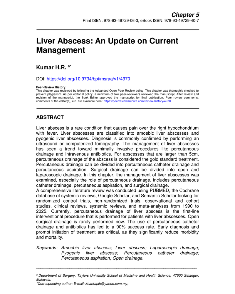 LIVER ABSCESS: AN UPDATE ON CURRENT MANAGEMENT cover
