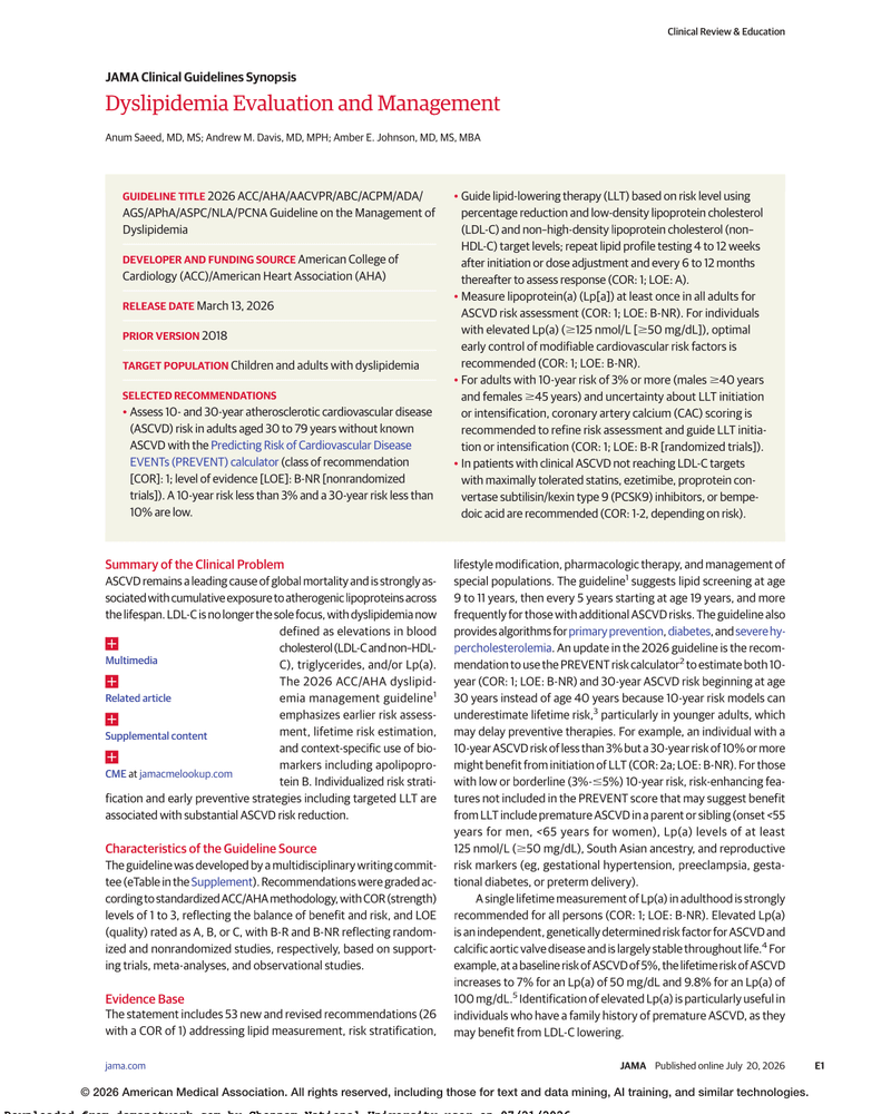 DYS LIPIDEMIA EVALUATION AND MANAGEMENT cover