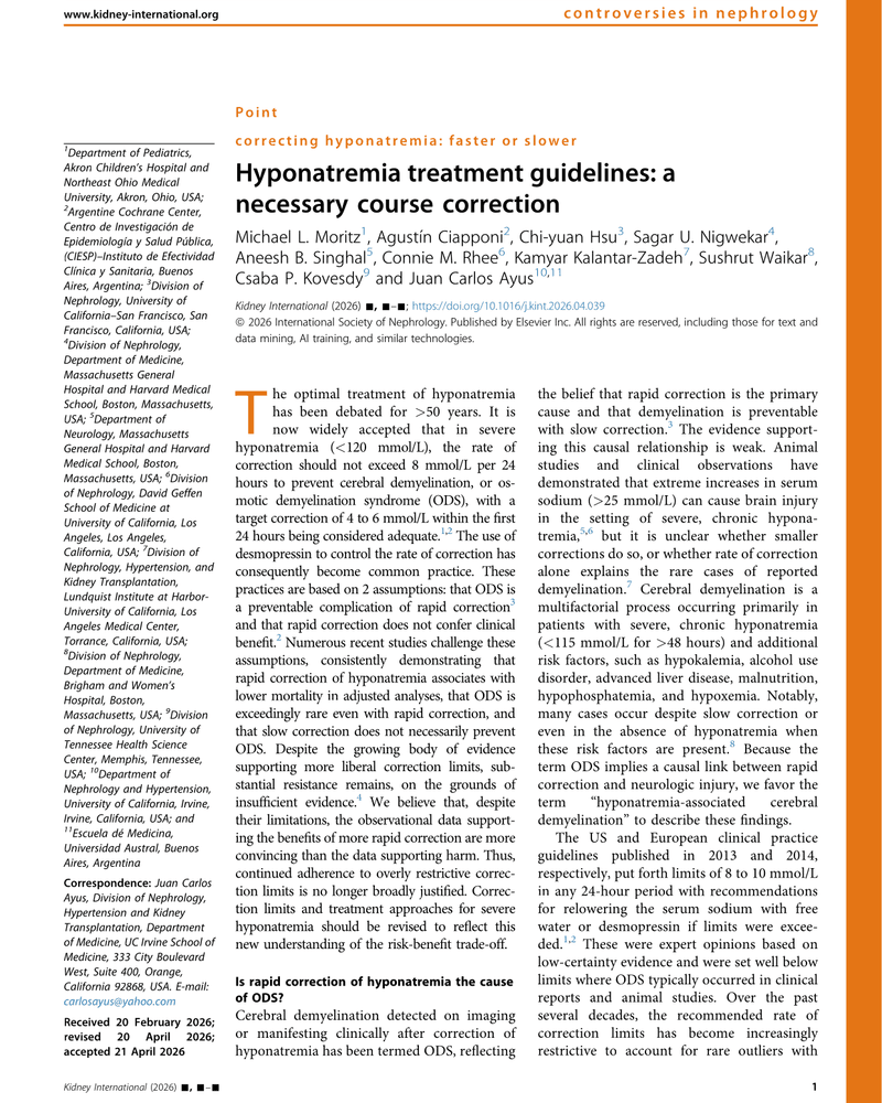 CORRECTING HYPONATREMIA: FASTER OR SLOWER cover
