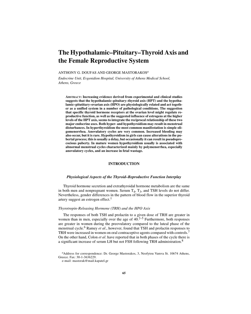 THE HYPOTHALAMIC–PITUITARY–THYROID AXIS AND THE FEMALE REPRODUCTIVE SYSTEM cover