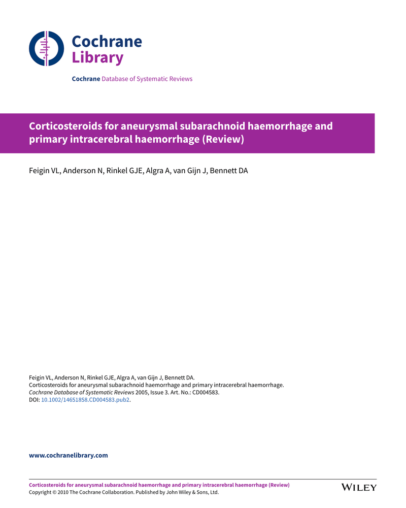 CORTICOSTEROIDS FOR ANEURYSMAL SUBARACHNOID HAEMORRHAGE AND PRIMARY INTRACEREBRAL HAEMORRHAGE (REVIEW) cover