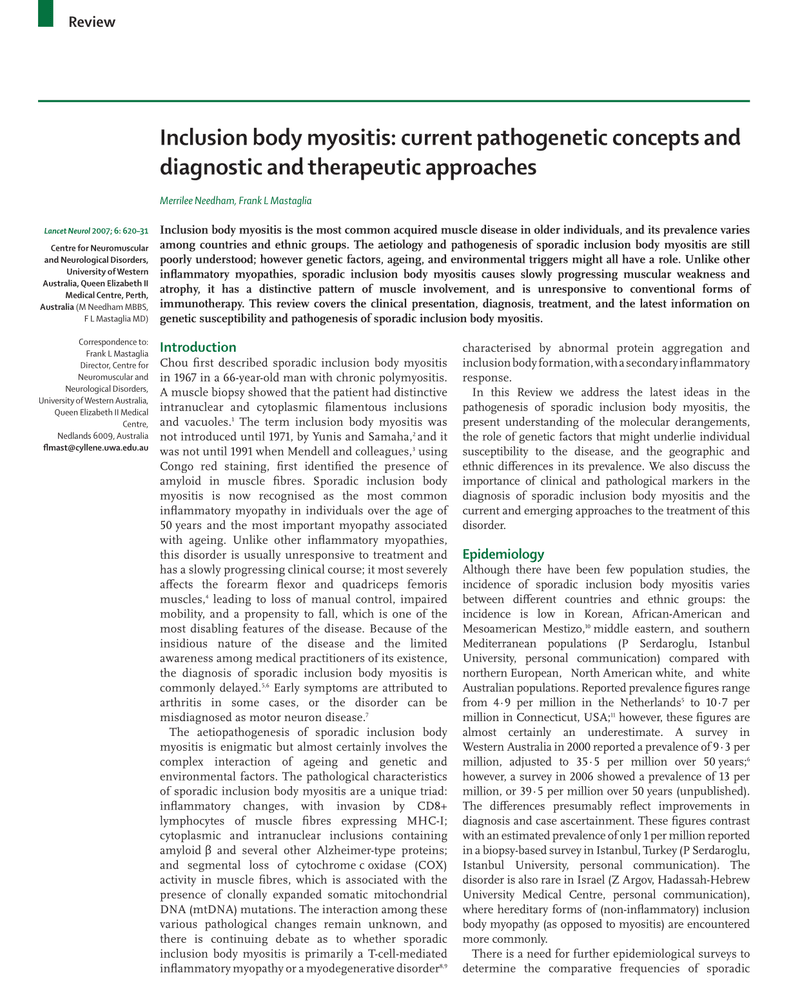 INCLUSION BODY MYOSITIS: CURRENT PATHOGENETIC CONCEPTS AND DIAGNOSTIC AND THERAPEUTIC APPROACHES cover